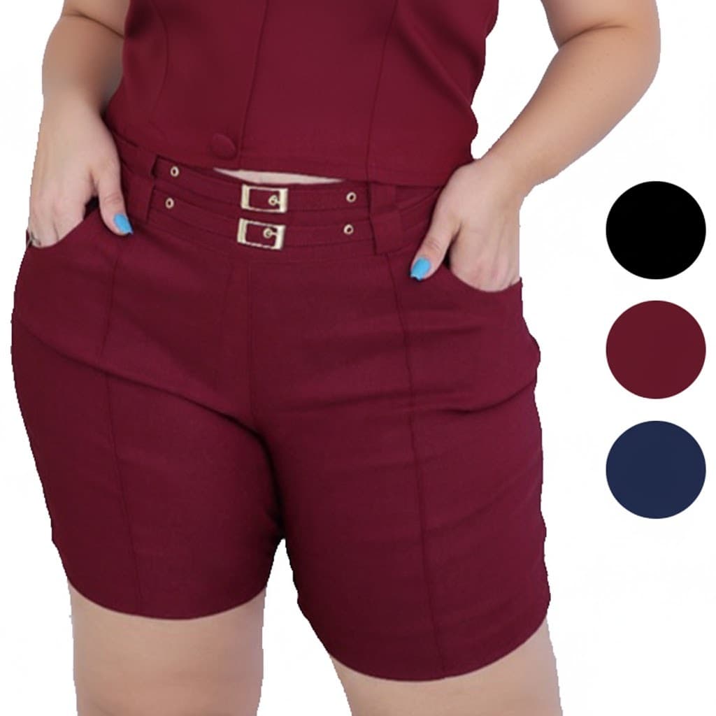 Bermuda Plus Size Feminina Cós Alta Bolso Bengaline Elastano Conforto e Estilo