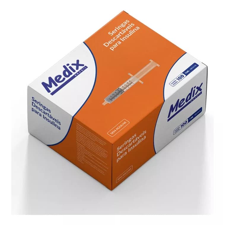 Seringa 1ml Insulina Descartável Sem Agulha - 100 Unidades