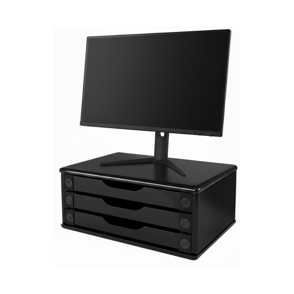Suporte Para Monitor E Notebook Preto Com 3 Gavetas MDF Escritório Computador