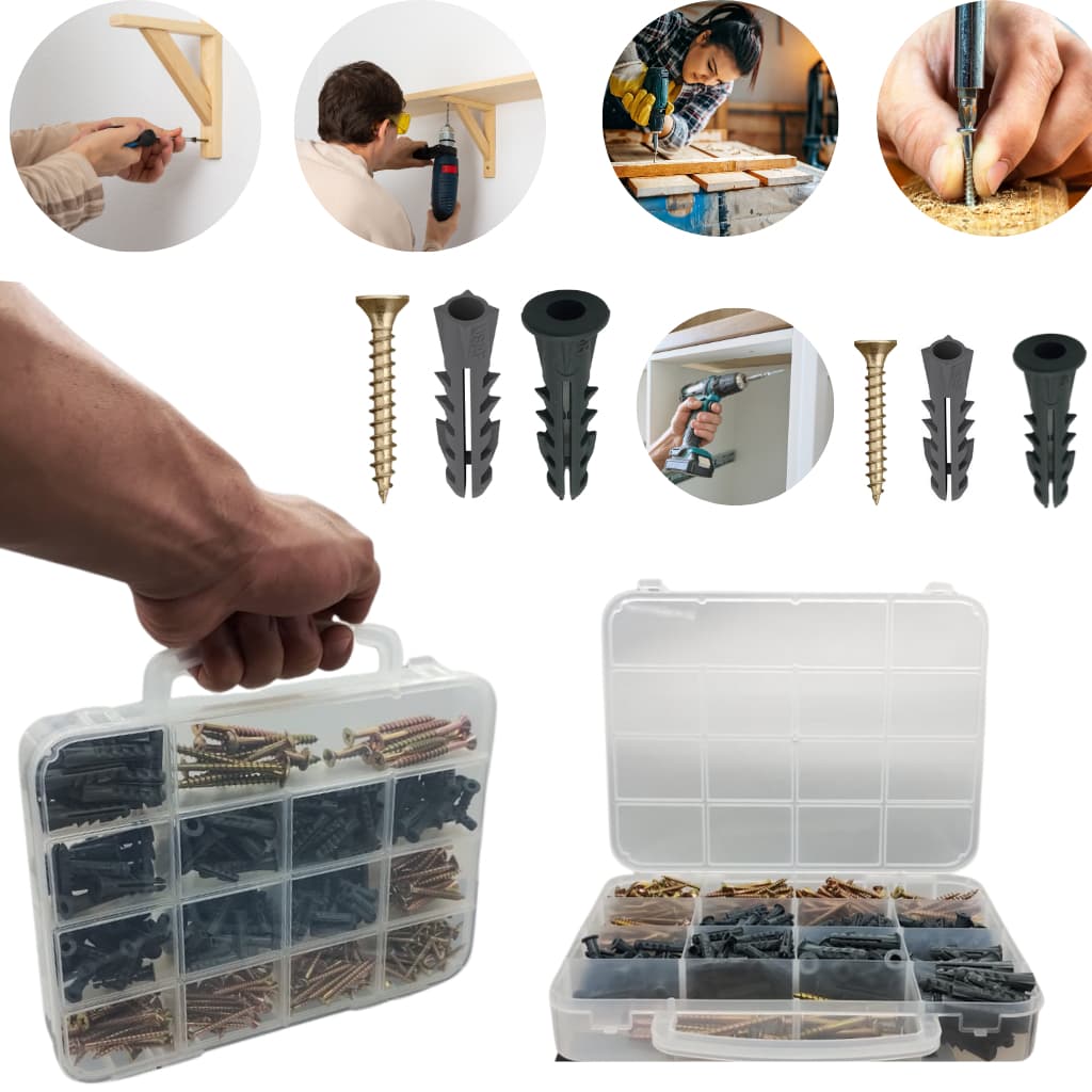 Kit De Parafusos E Buchas 5mm 6mm 8mm Com Maleta Organizadora 540 Peças