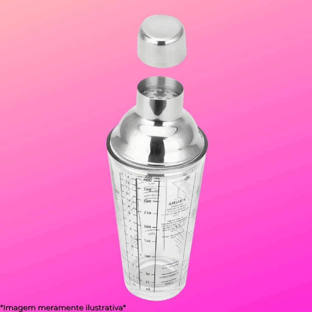 Coqueteleira Profissional de Vidro 400ml com Tampa Inox Dosadora Ideal para Caipirinhas - Uny Home