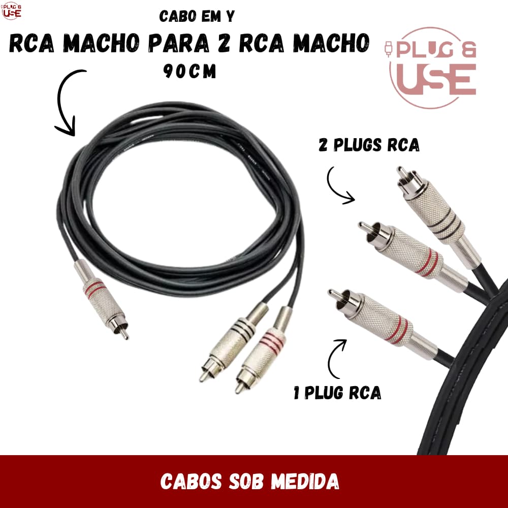 2 Cabos Y 1 Rca Macho 2 rca Macho - 90cm