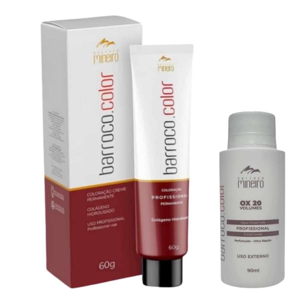 Barroco Mineiro Color Profissional Tintura para Cabelo 60g + OX Grátis Vol 20 ou 30 90ml - Escolha