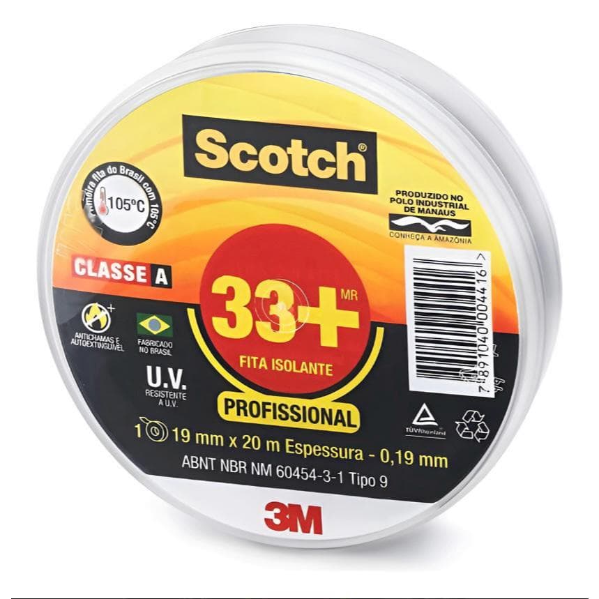 3M 33+ Cor Preto Fita Isolante Scotch 19mm 5m/10m/20m