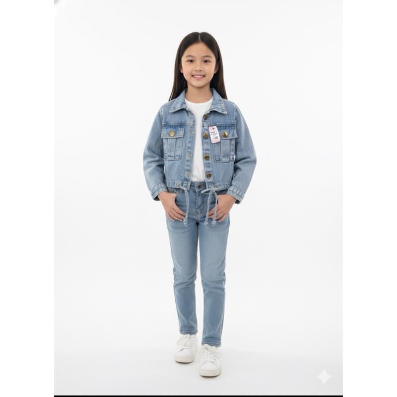 Jaqueta jeans infantil cordão bolsos cargo