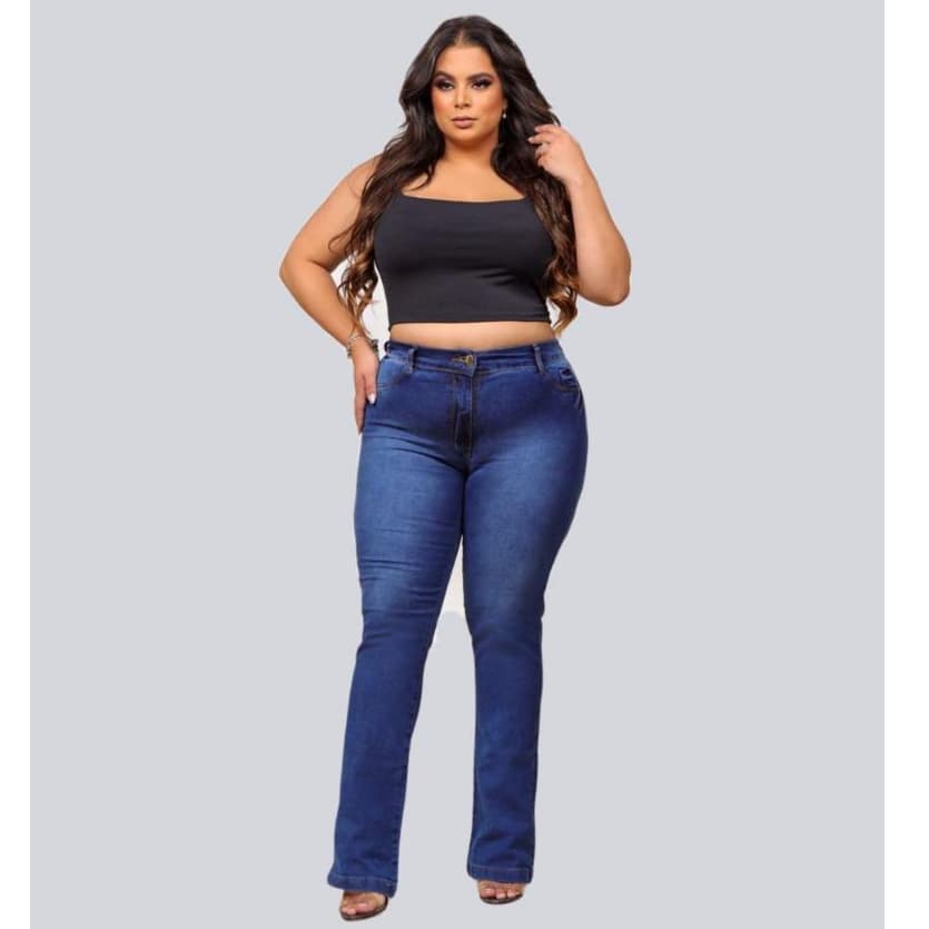 Calça Jeans Feminina Flare Com Lycra/Elastano Empina Bumbum Modela No Corpo Larga Na Barra