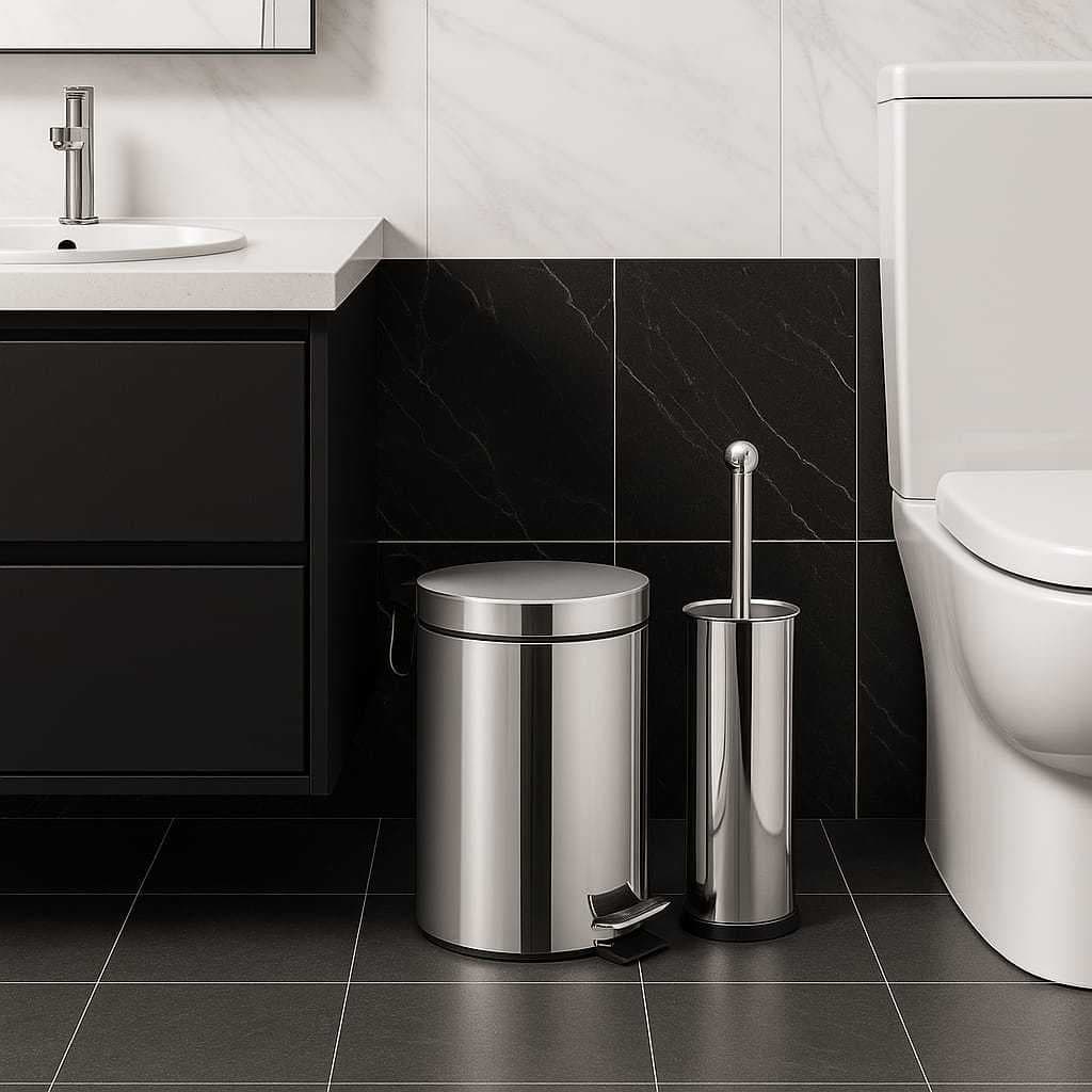 Kit Lixeira Aço Inoxidável 5 Litros Cesto Removível e Escova Sanitária