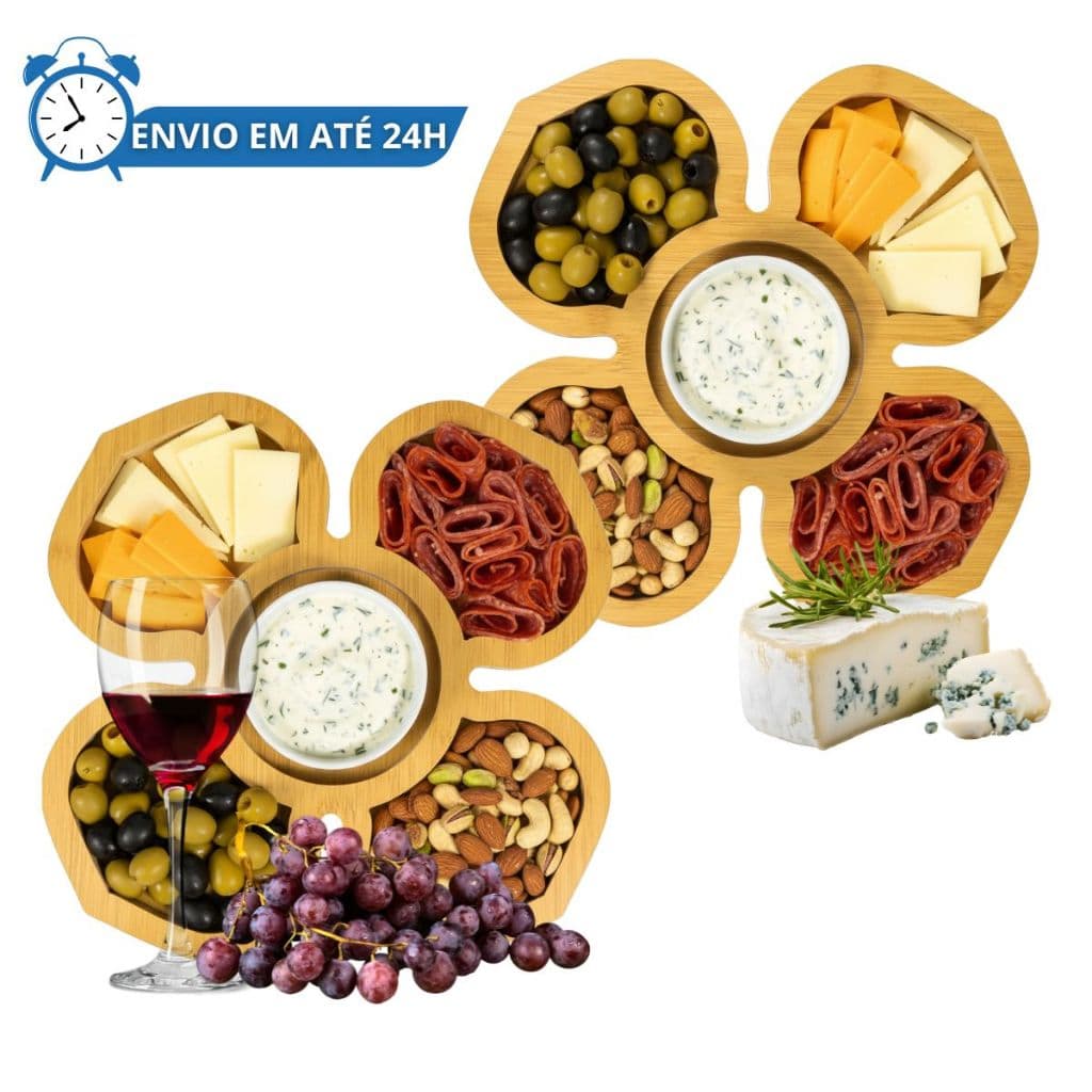 Kit 2 Petisqueiras Madeira Flor Tábua De Frios Petisco 34cm Queijo