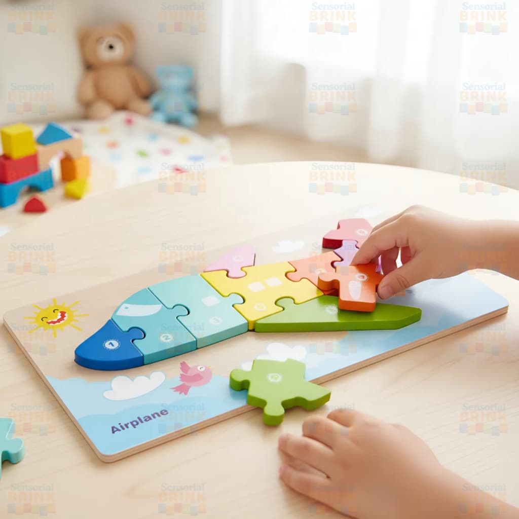 Quebra-Cabeça de Madeira Avião – Brinquedo de Encaixe Montessori para Crianças