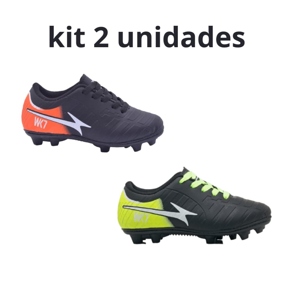 KIT 2 Pares Chuteira Infantil Futebol Campo Grama - 28 ao 33 - 3 opções de cores - Envio Imediato