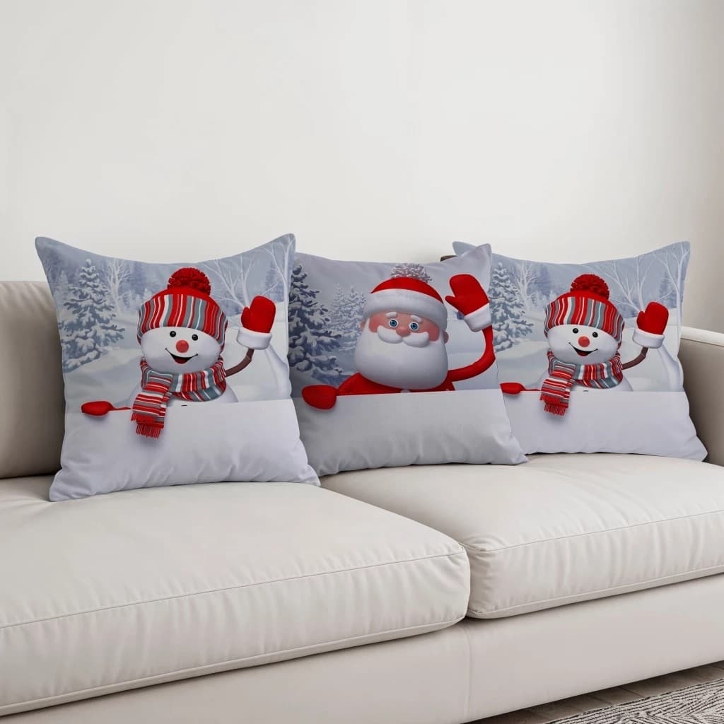 Kit 3 Capas de Natal Para Almofadas 45x45cm Decoração Estampada Enfeite Papai Noel