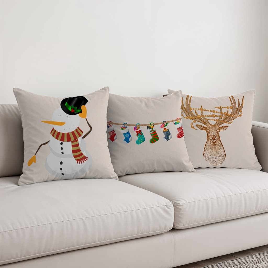 Kit 3 Capas de Natal Para Almofadas 45x45 Decoração Papai Noel Rena