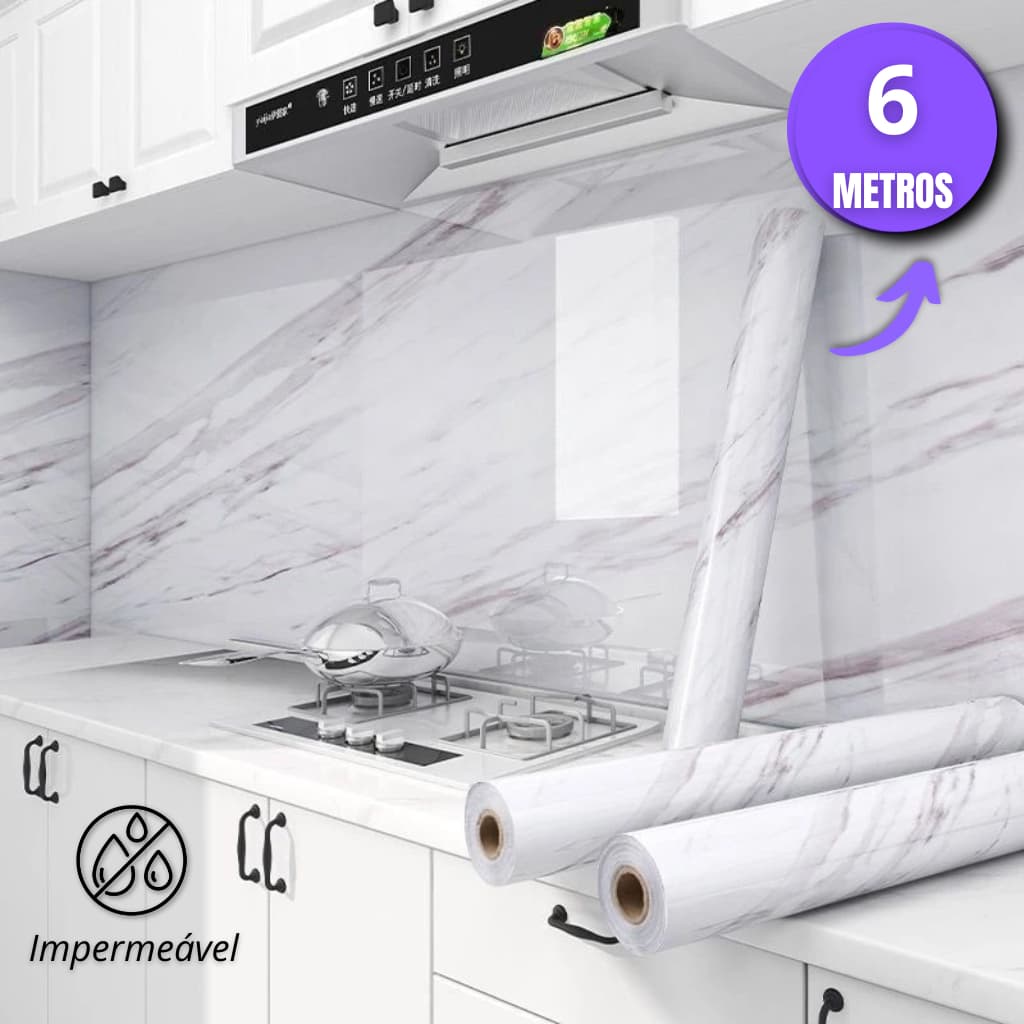 Papel Marmore Parede Adesivo Branco 6 Metros Impermeável Cozinha Antimofo Resistente Sala Quarto