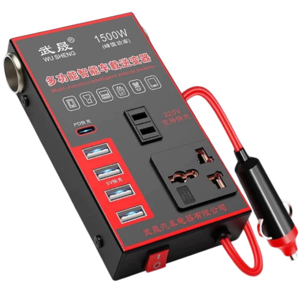 Inversor De Energia Para Carro 220v 1500 Conversor De Energia Para Carro Com 4 Portas Usb Carregador