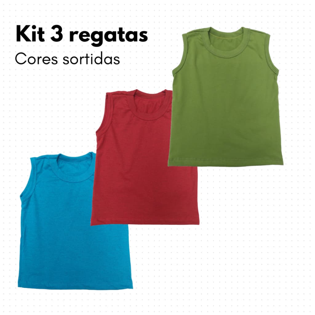 Kit 3 PEÇAS REGATAS INFANTIL (IDADE 1,2,4,6 e 8 anos) 100% Algodão Super Confortável