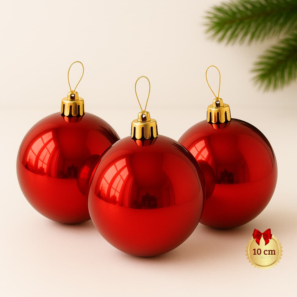 Kit Bolas de Natal 10cm Vermelha Dourada Enfeites Árvore Decoração Bolas Grandes Brilho Luxo Premium