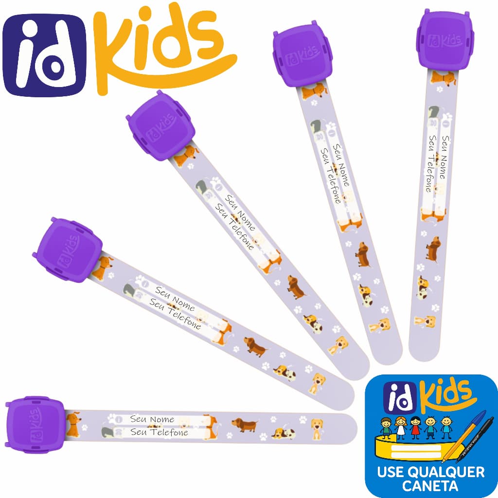 Pulseira de Identificação Infantil IDKIDS LILÁS Viagem Praia Aeroporto