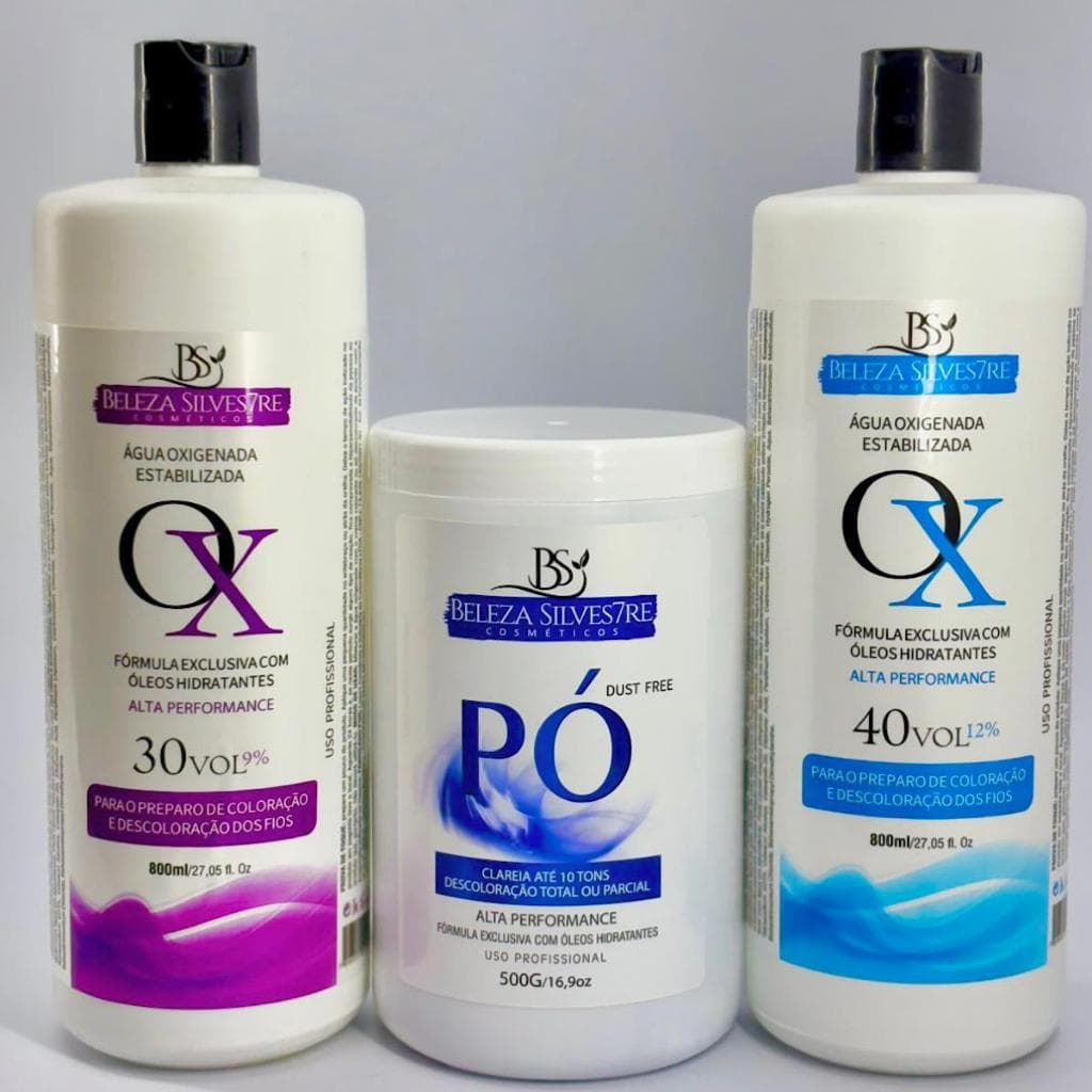 Kit Ox Agua oxigenada 800ml 30 vl ou 40vl + Pó Descolorante  500g - Beleza Silvestre