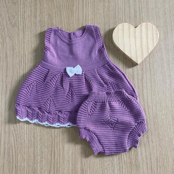 Vestido Calcinha Récem Nascido Menina Bebê  Infantil Tricô Tricot
