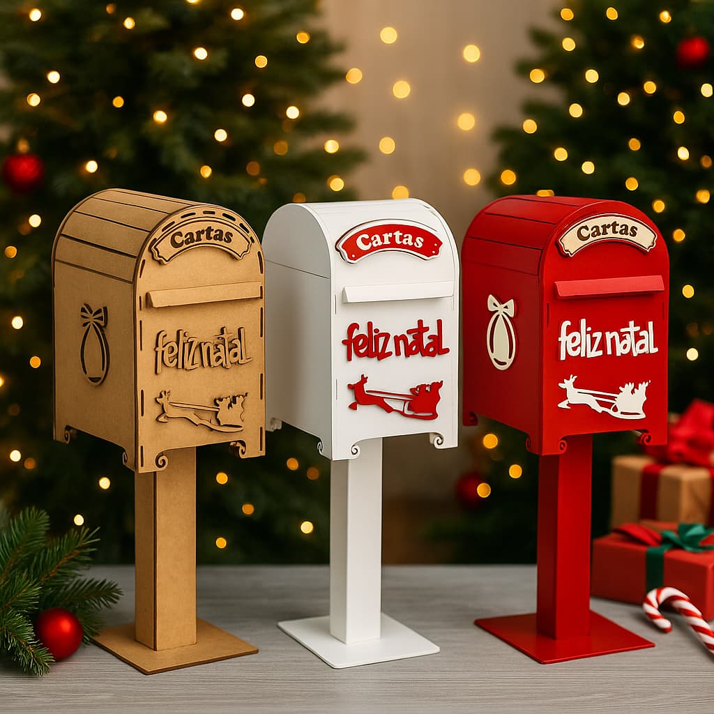 Caixa Correio Natal Mdf Cartinhas Para o Papai Noel Decoração Natalina