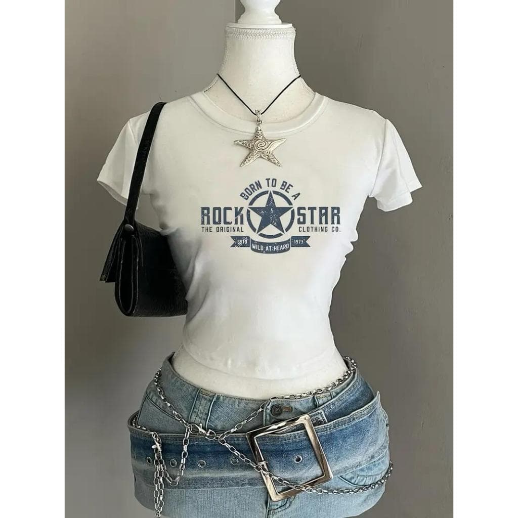 Baby Tee Rock Star camisa de compressão feminina