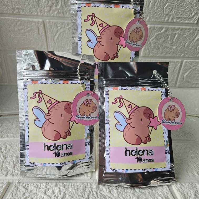 Saquinho Metalizado Capivara / Lembrancinha de Festa Capivara / Personalizados Capivara/capivara fadinha