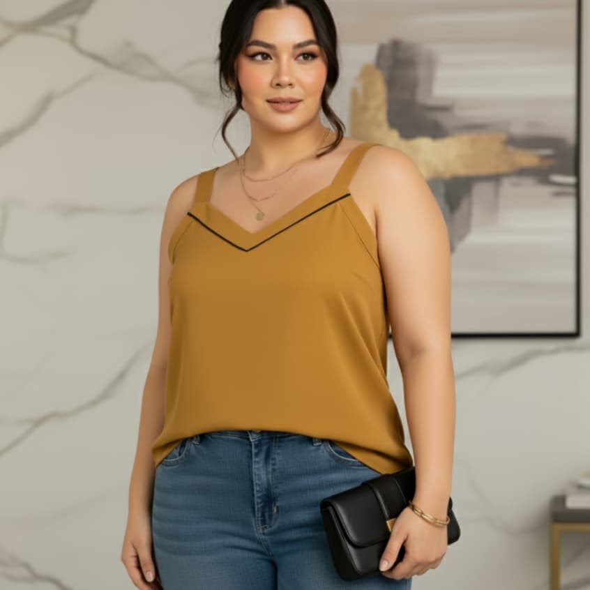 Regata Social Plus Size Tecido Crepinho Alça Larga