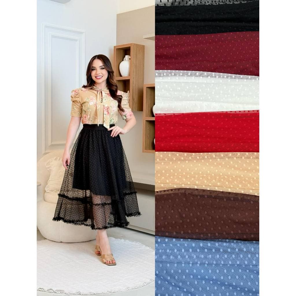Saia de Tule Moda Feminina Midi Comprida Longa Elegante Melhor Qualidade Moda evangelica
