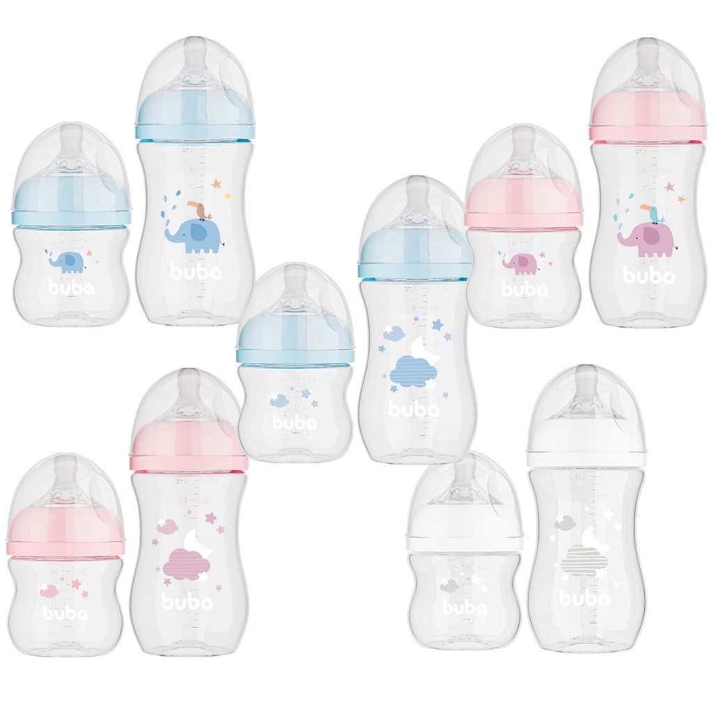 Kit Mamadeira Buba Nuvem Elefante Anticólica Bico Silicone 120ml 270ml