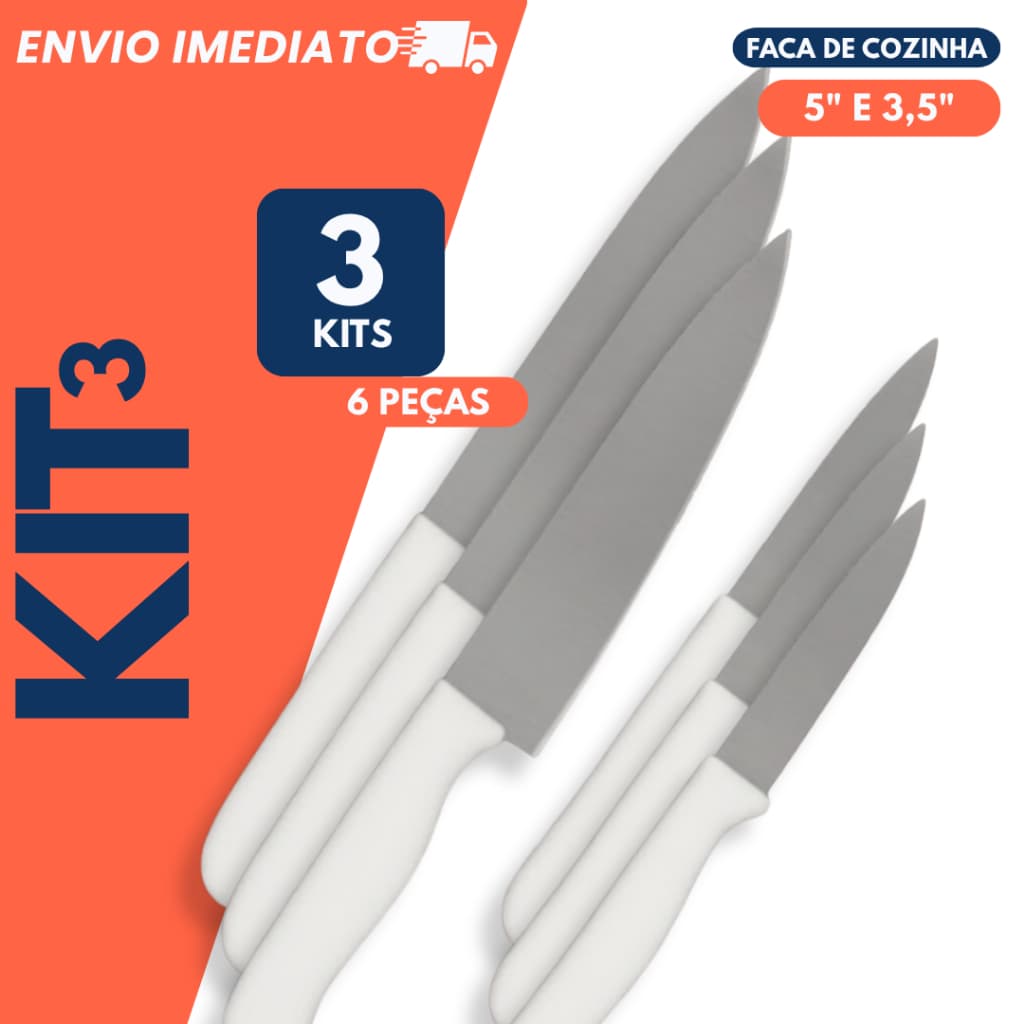 Kit 3 Faca Peixeira Inox e Faca de Cozinha Corte Afiado Profissional Churrasco Açougue Chef