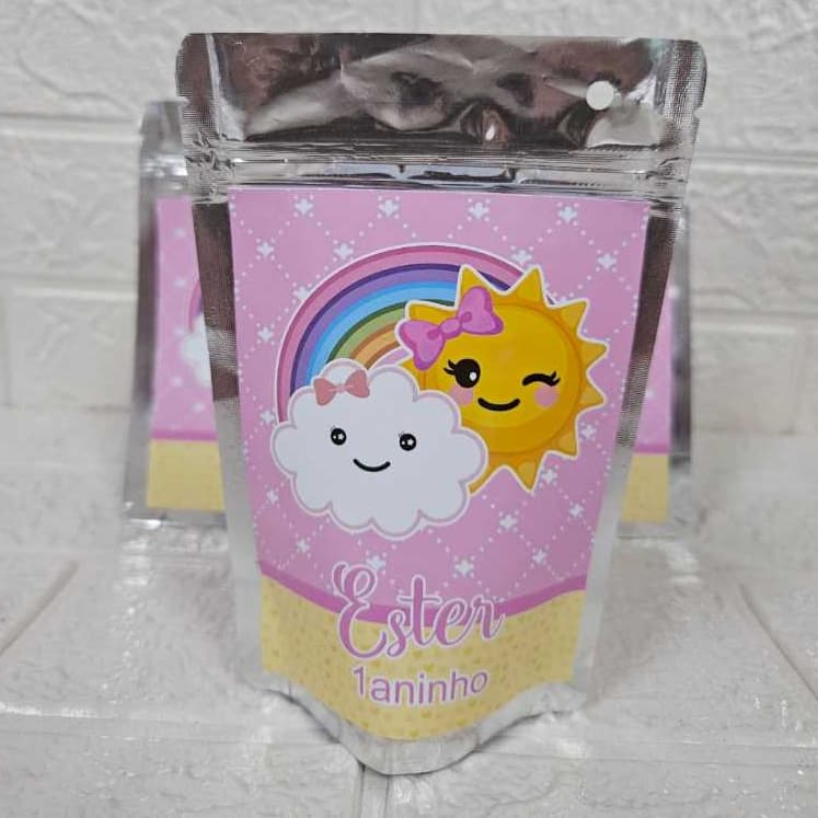 Saquinho Metalizado Meu Raio de Sol Menina/Lembrancinha de Festa Meu Rio de Sol Menina/Personalizados Meu Raio de Sol