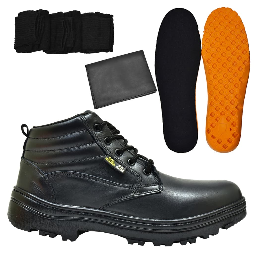 Kit Bota Segurança Couro Calshoes + Palmilha Gel + 3 Meias + Carteira Couro.