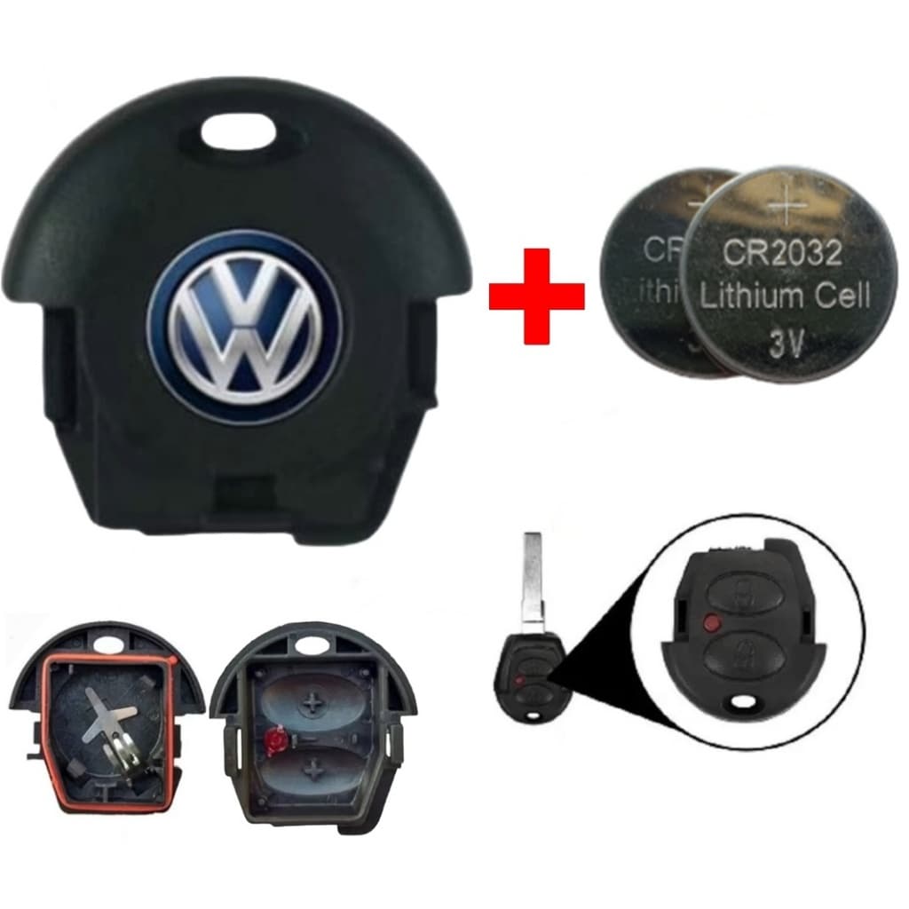 Capa e Contra Capa da chave telecomando para linha Vw Fox e similares com Led  logotipo VW e Bateria
