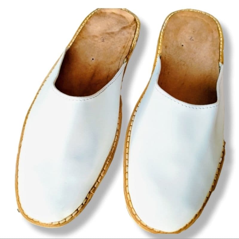 Mule babuche xagrim Sandália Branco Natural couro Liso Promoçao