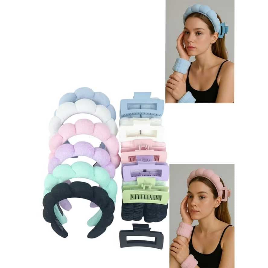Kit Tiara Nuvem Punho de Toalha e Presilha Para -Skin Care - Maquiagem