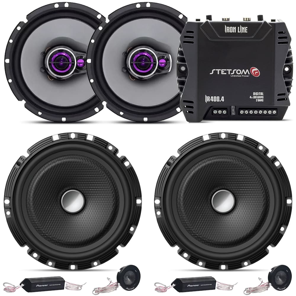 Kit 2 Vias Pioneer Dianteiro 220w + Alto Falante 6 + Módulo 400w Stetsom IR400.4 de 4 Canais