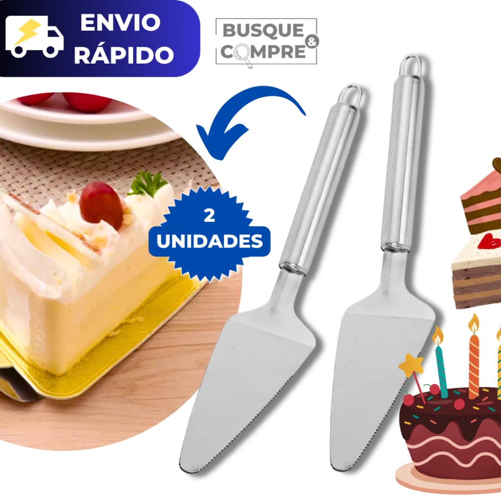 Kit 2 Espátulas para Cortar Bolo Torta Pães Pão com Serra em Aço Inox Multiuso Universal Resistente 27cm