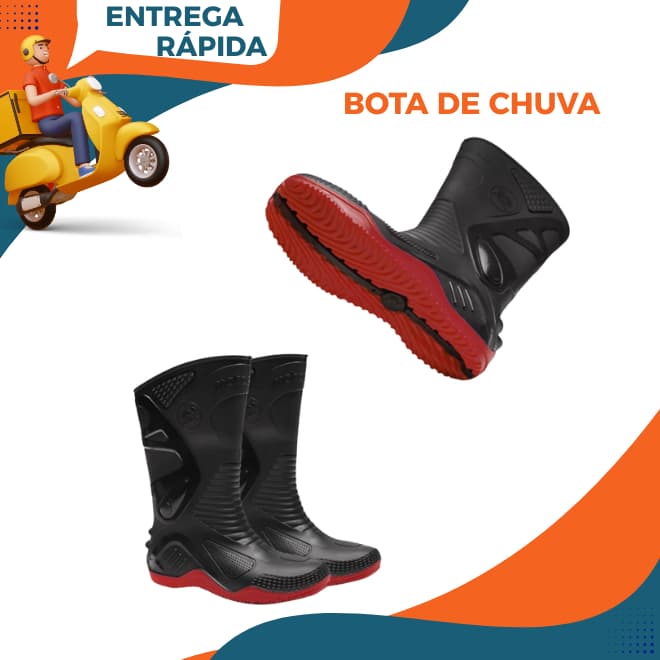 Bota De Chuva 100% Impermeável Antiderrapante Motosafe Motociclista Motoboy Motoqueiro