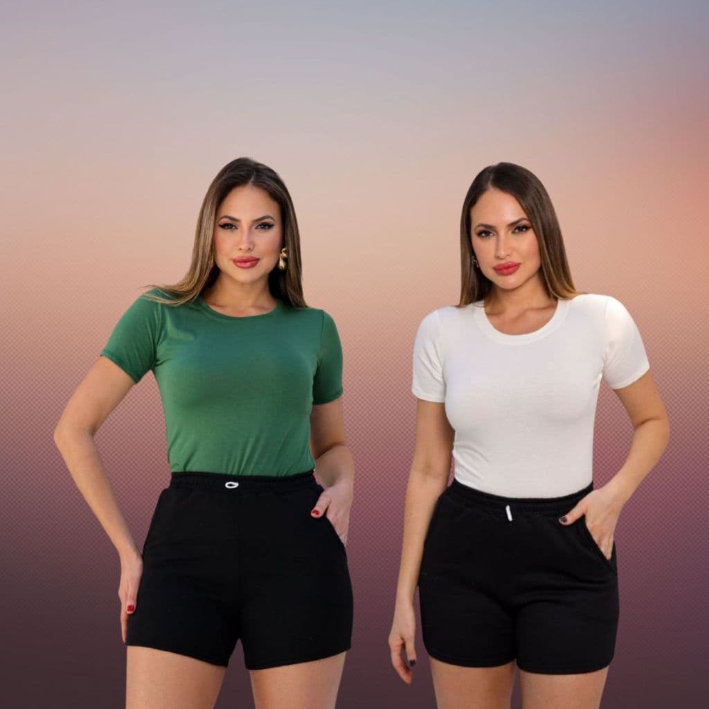 Kit 9 Blusas T-Shirt  Feminina em Visco Lycra Gola Redonda com e Ajuste Perfeito