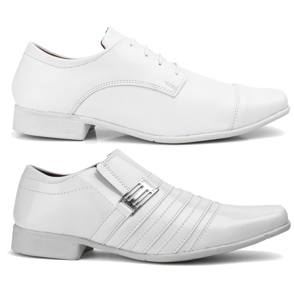 Ki 2 Pares Sapato Social Branco Leve Couro Ecologico