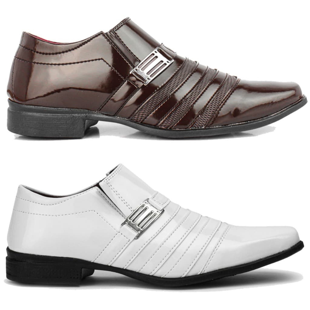 kit 2 pares de sapato social masculino Pizzolev branco e café otima qualidade
