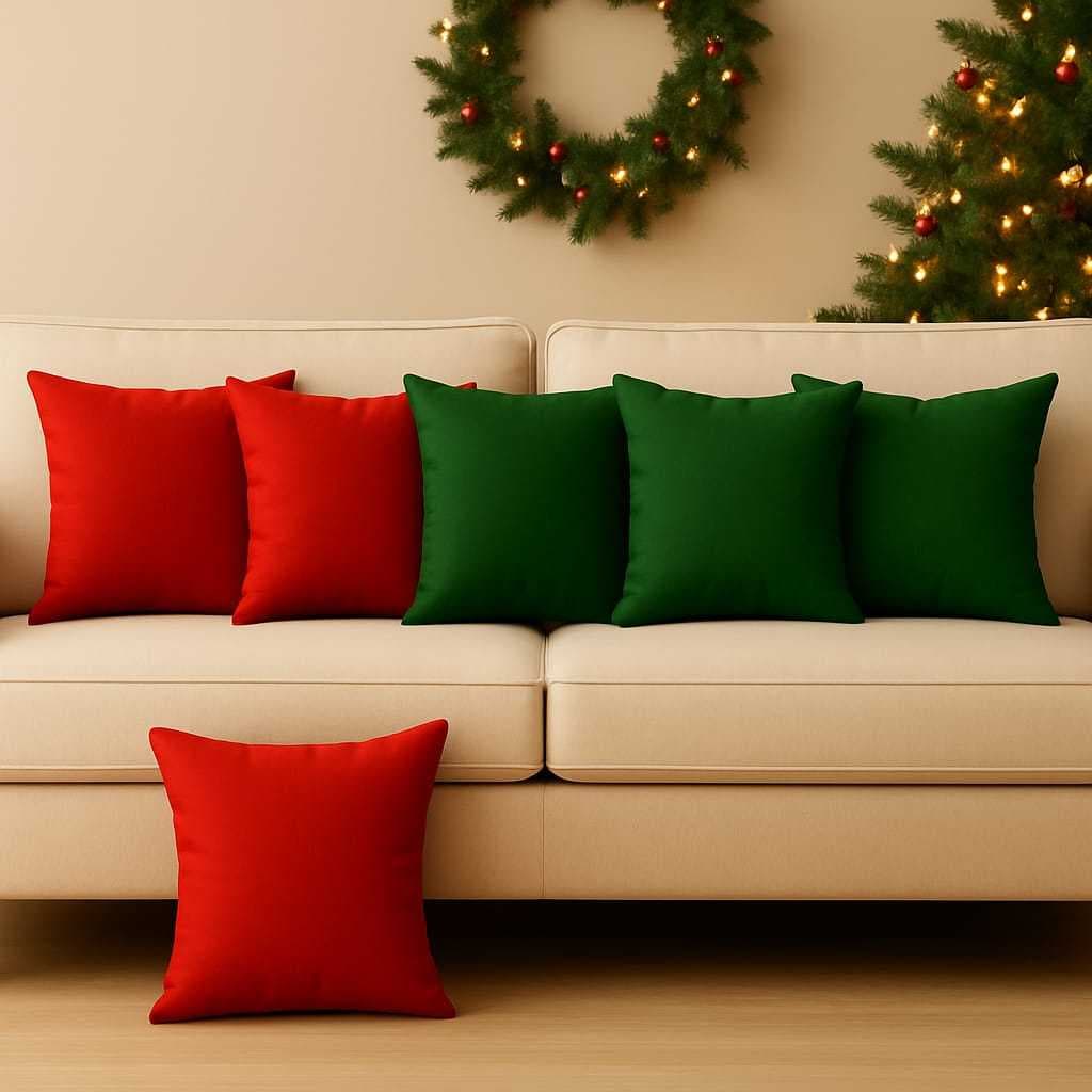 Kit Natalino com 6 Capas de Almofadas Oxford – Vermelho e Verde