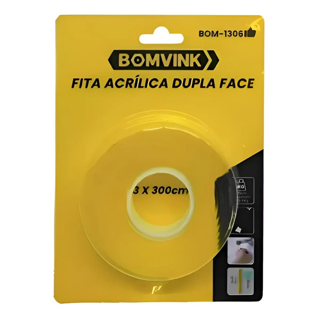 Fita Acrilica Dupla Face  Bomvink Bom-1306 3m 3cm Transparente Lisa