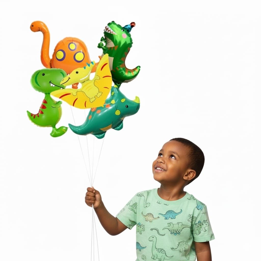 Kit 5 Balão Metal Dinossauro Pequeno 35cm Metalizado Premium