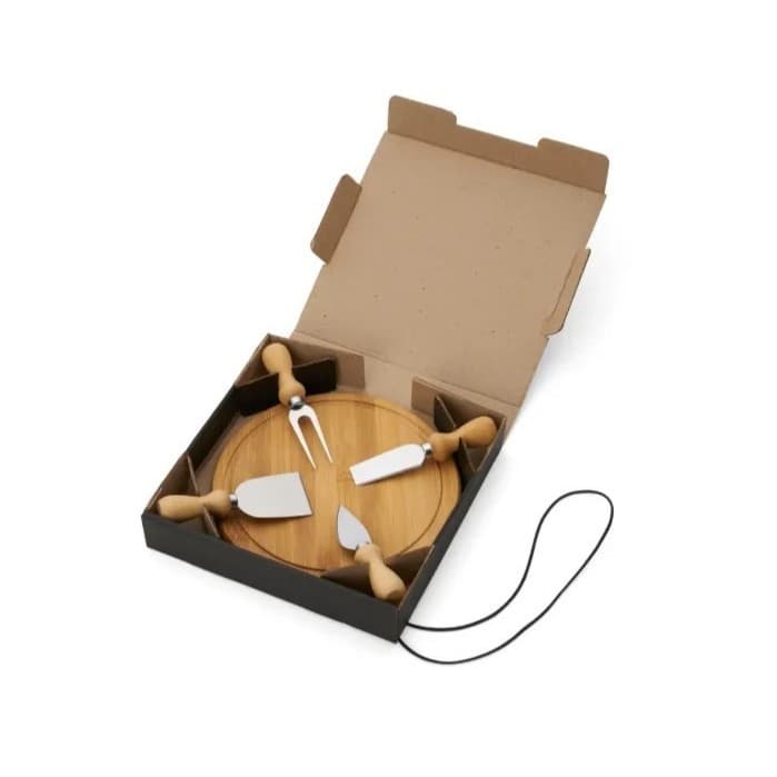 Kit Queijo 5 Peças com  Tábua De Bambu e Caixa Personalizada