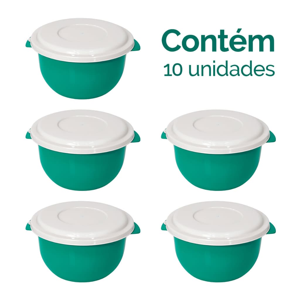 Kit 10 Potes Bowl 1 Litro Redondos Herméticos De Plástico Varias Cores tampa Branca