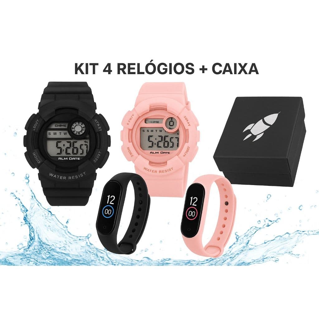 relógio infantil menino/menina Kit 4 Relógios  + caixa Crianças cronometro qualidade