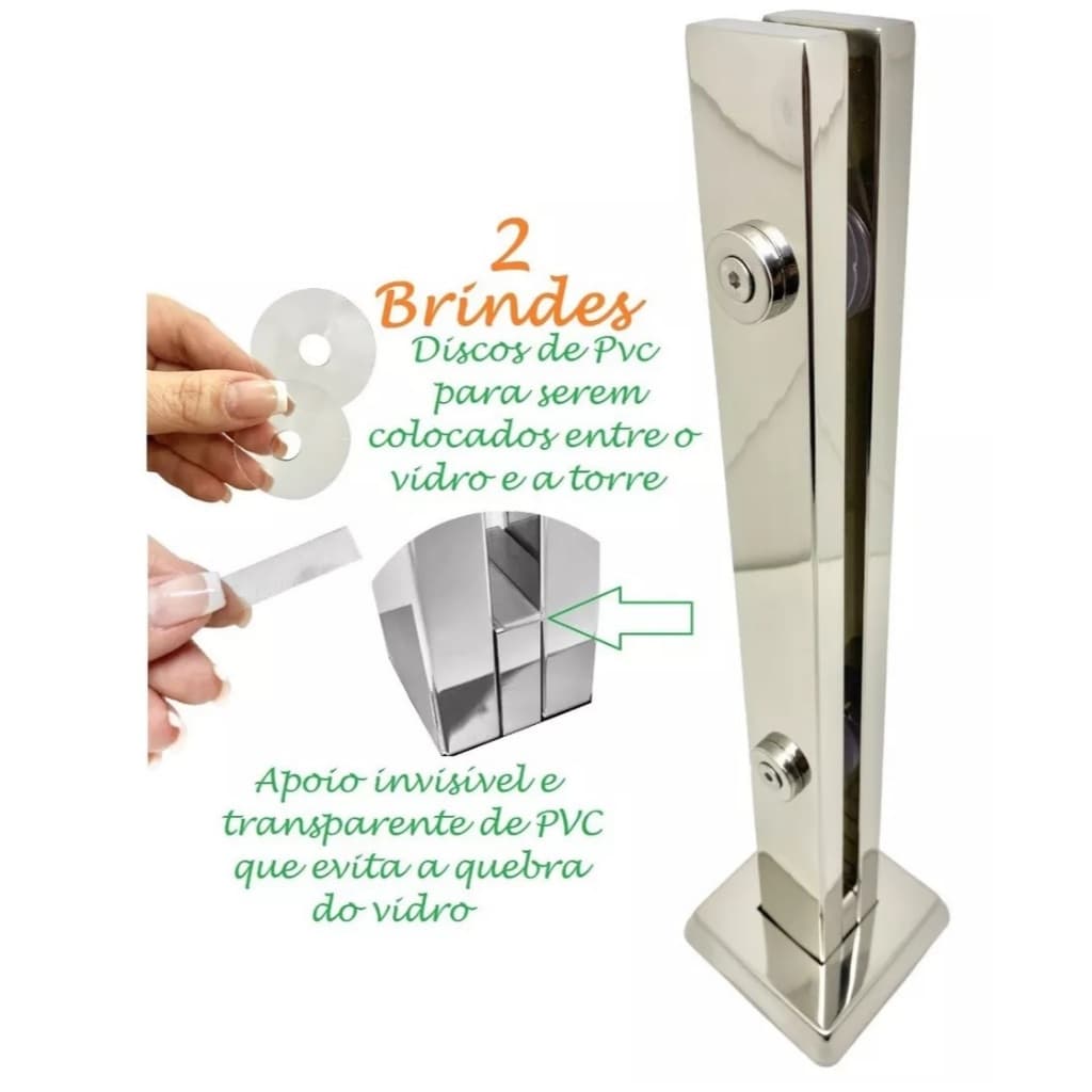 Coluna Torre de Inox 80 cm guarda corpo de vidro