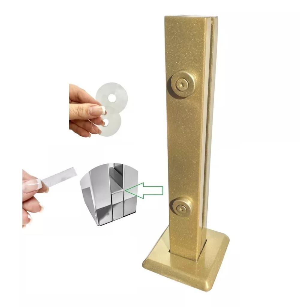 Coluna Torre Inox Dourada Guarda Corpo Vidro 40cm 2 furos