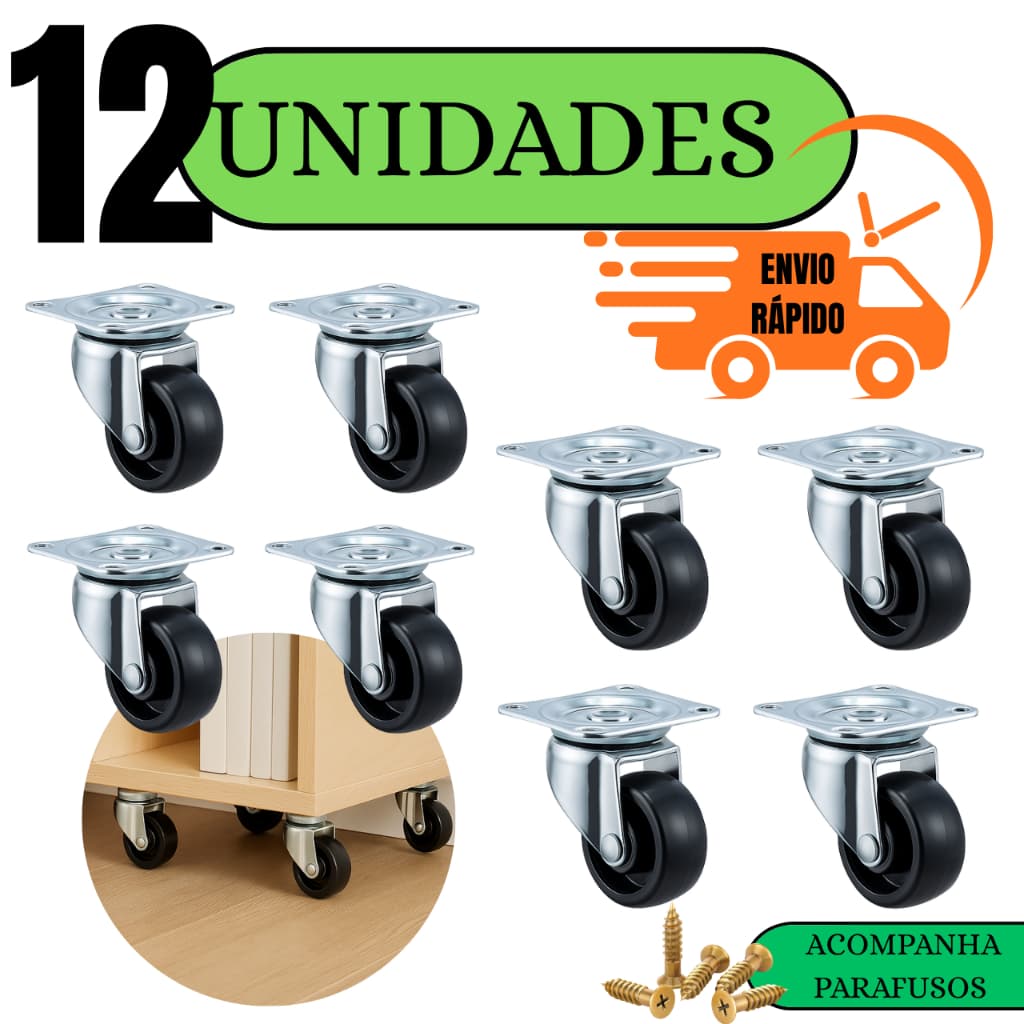Kit Rodizios Rodinhas Para Móveis Suporte De Vasos Giratórios 360°35mm JPM®